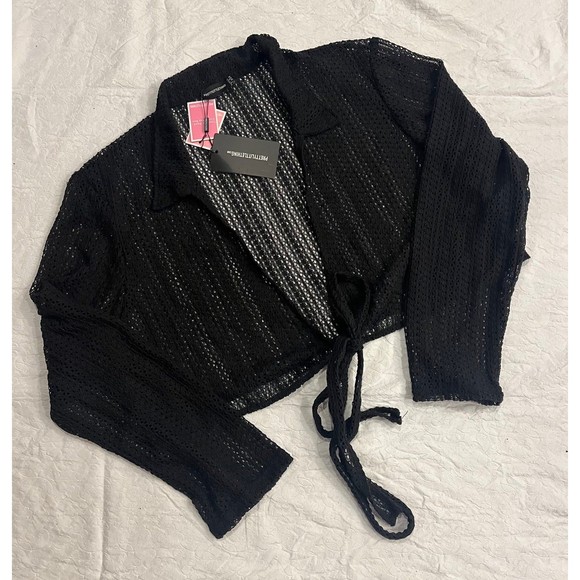 Black cut out crotchet cover up crop beach top by Prettylittlething XXL BNWT - Picture 1 of 9